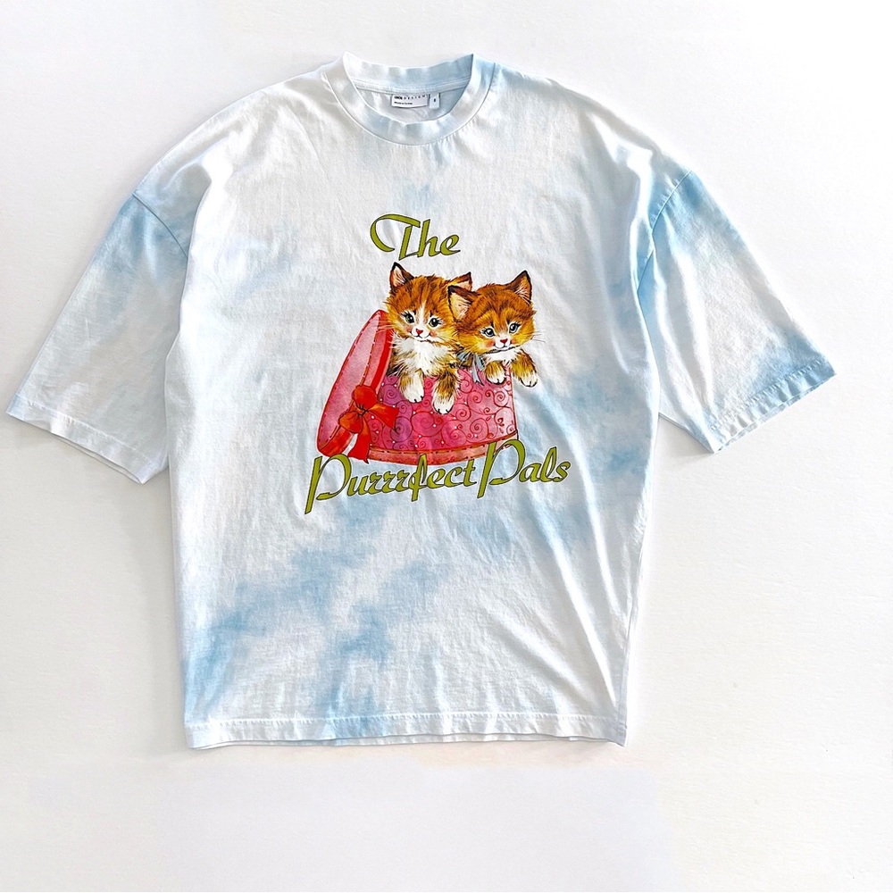 ASOS Design Oversized Cat Print T-Shirt in Washed Blue